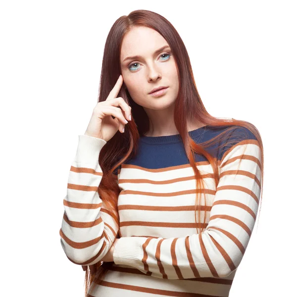 Thoughtful red haired girl — Stock Photo, Image