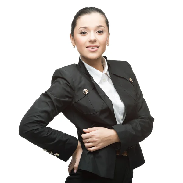 Joven mujer de negocios alegre en blanco — Foto de Stock