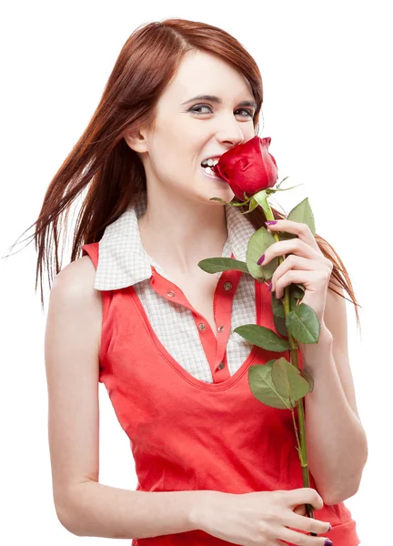 Girl holding red rose Royalty Free Stock Images