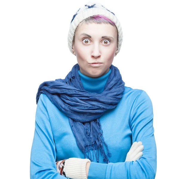 Confused young woman on white background — Stock Photo, Image