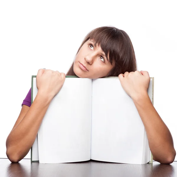 Girl holding open book — Stock Photo, Image