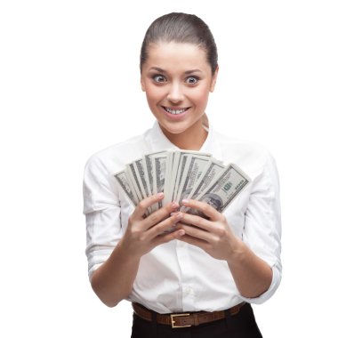 neşeli genç işkadını holding para