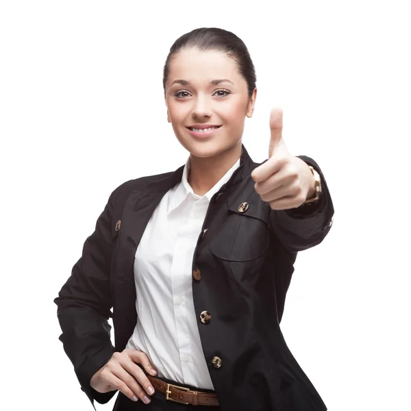 Young cheerful businesswoman on white — Stock Photo, Image