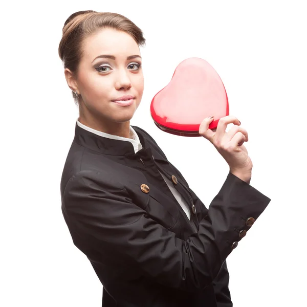 Jonge gelukkig zakenvrouw op Valentijnsdag — Stockfoto