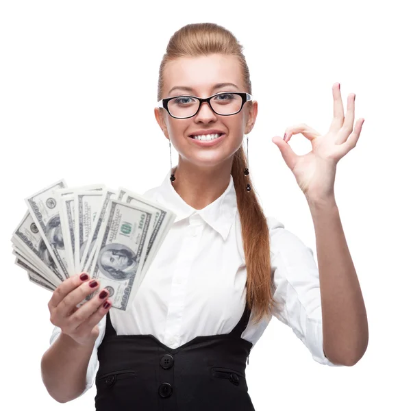 Businesswoman holding money — Stock Photo, Image