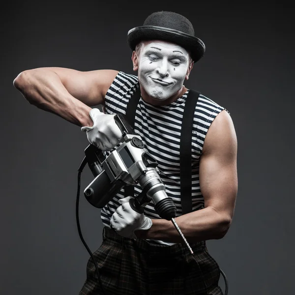 Mime with hammer drill — Stock Photo, Image