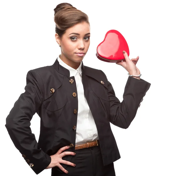 Young happy business woman on valentine's day — Stock Photo, Image