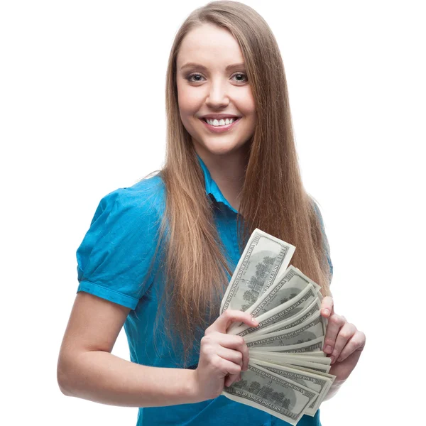 Businesswoman holding money — Stock Photo, Image