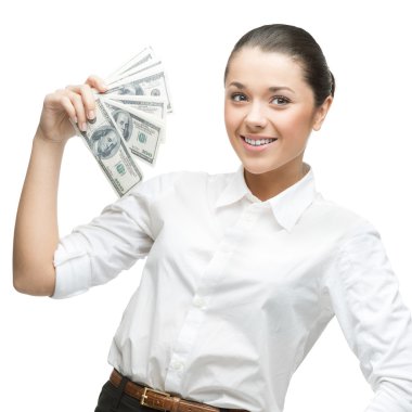neşeli genç işkadını holding para