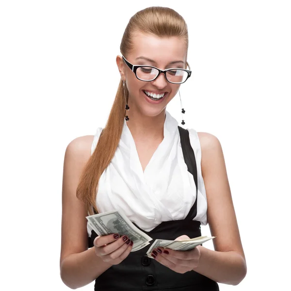 Businesswoman counting money — Stock Photo, Image