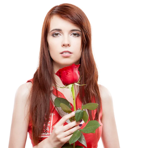 Девушка с красной розой — стоковое фото