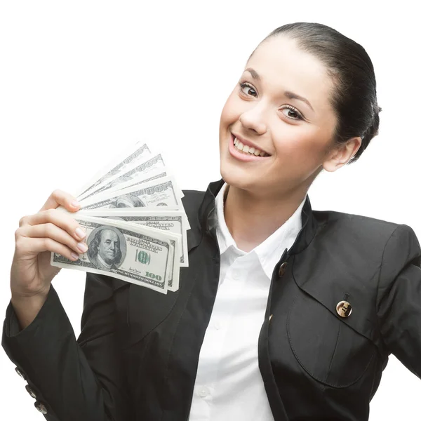 Iş kadını holding para Stok Fotoğraf