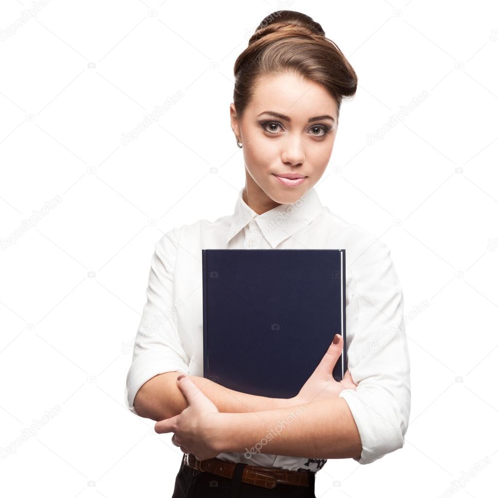businesswoman holding book