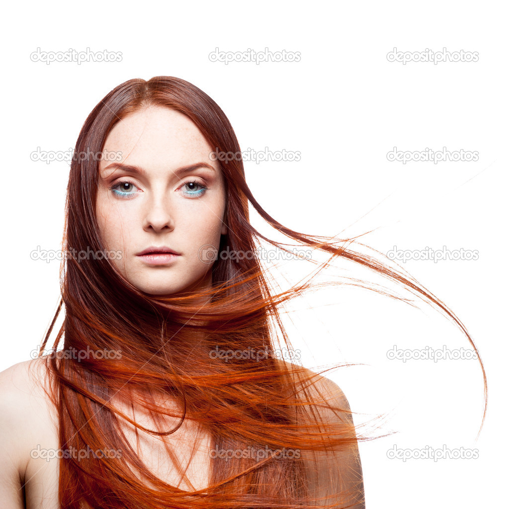 beautiful red haired with windy hair 