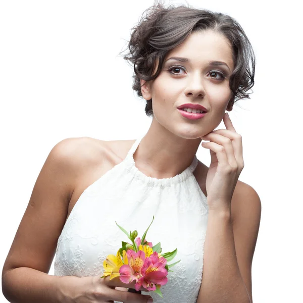 Sensual young woman with flower — Stock Photo, Image