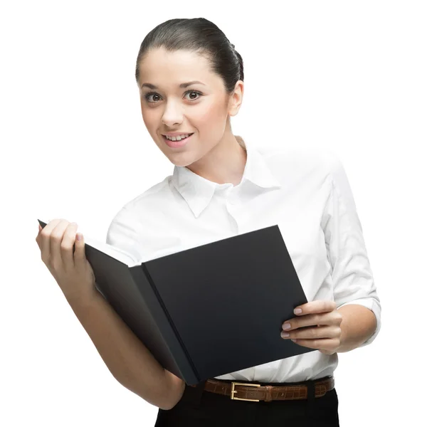 Businesswoman holding book — Stock Photo, Image