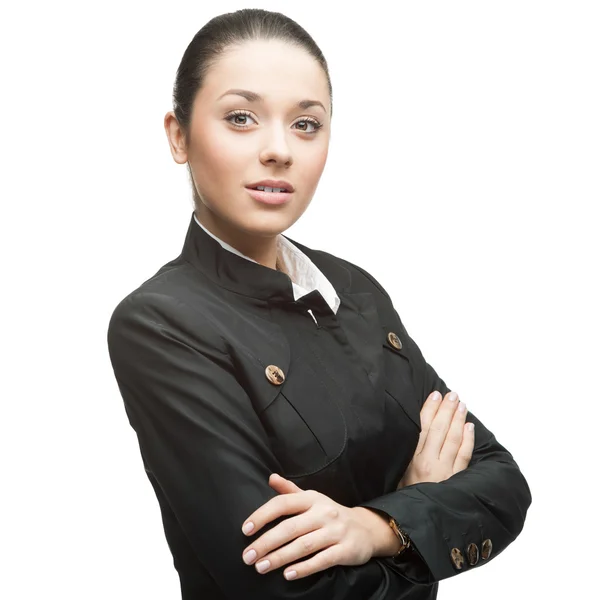 Young cheerful businesswoman on white — Stock Photo, Image