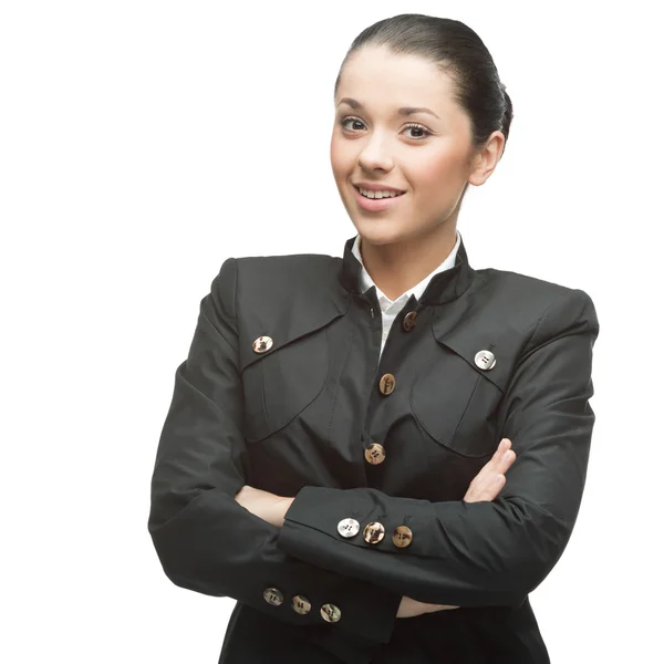 Young cheerful businesswoman on white — Stock Photo, Image