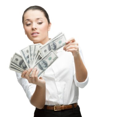 neşeli genç işkadını holding para