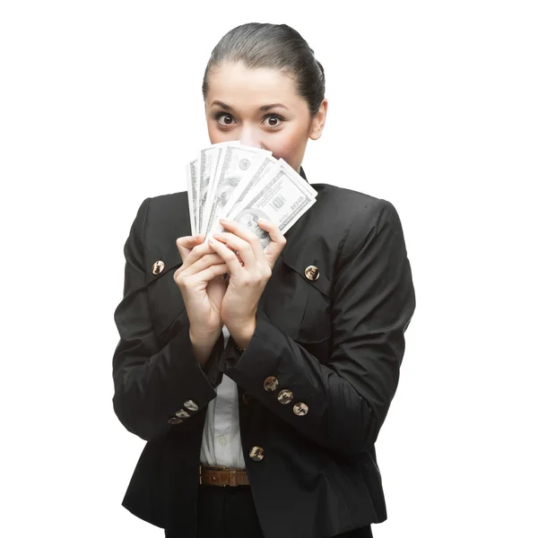 Businesswoman holding money — Stock Photo, Image