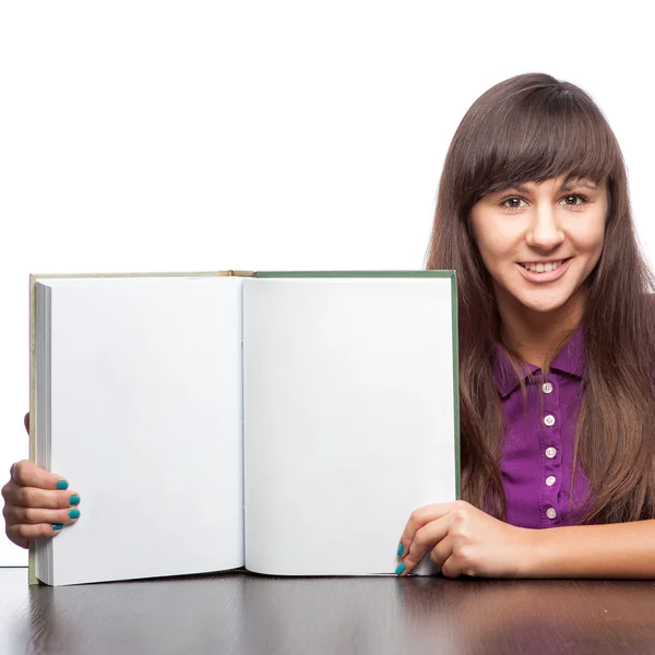 Girl holding open book — Stock Photo, Image