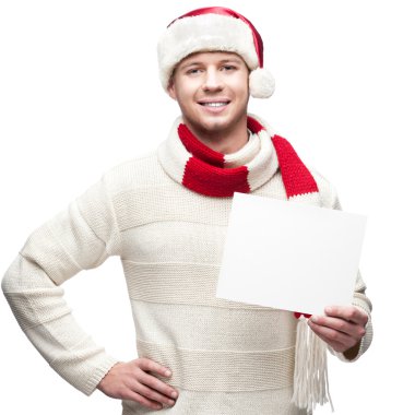 Genç casual adam santa şapka hoding işareti