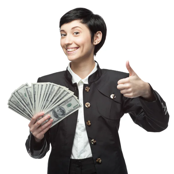 Liiketoiminnan nainen, jolla on rahaa — kuvapankkivalokuva