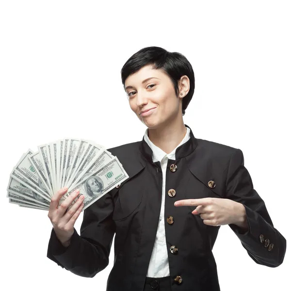 Podnikání žena hospodářství peníze — Stock fotografie
