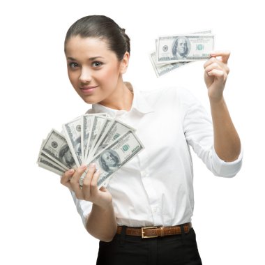 neşeli genç işkadını holding para