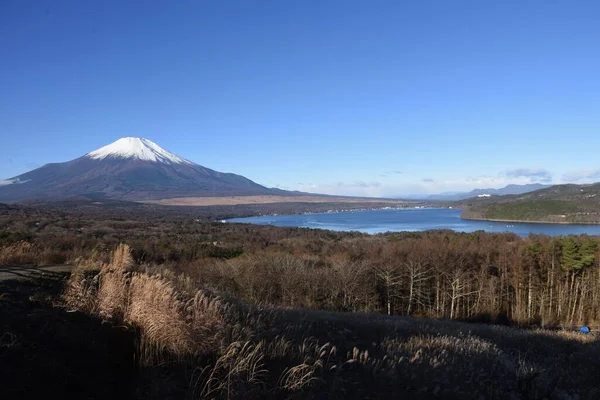 Słynna Atrakcja Turystyczna Japonii Jezioro Yamanakako Późną Jesienią Yamanakako Jezioro — Zdjęcie stockowe
