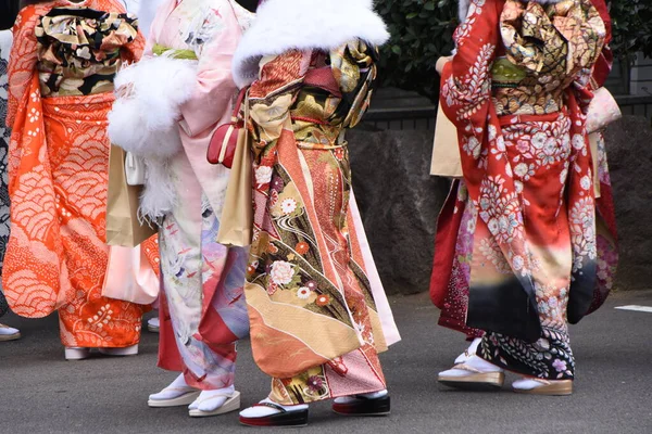 Girls Coming Age Ceremony Kimono Girls Prepare Kimono Known Furisode — стокове фото