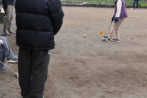 Gateball Esporte Que Originou Japão Muito Popular Entre Idosos Ele — Fotografia de Stock