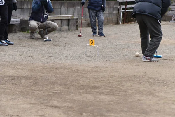 Gateball Sport Který Vznikl Japonsku Velmi Populární Starších Lidí Založen — Stock fotografie