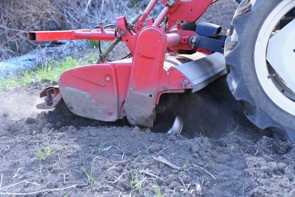 Scène Agricole Champ Est Cultivé Avec Tracteur — Photo