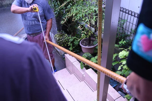 View Handrail Installation Work Stairs Entrance House Elderly Persons Requiring — Zdjęcie stockowe