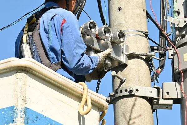 Cena Trabalhos Construção Fios Elétricos Imagem Fundo Local Trabalho — Fotografia de Stock