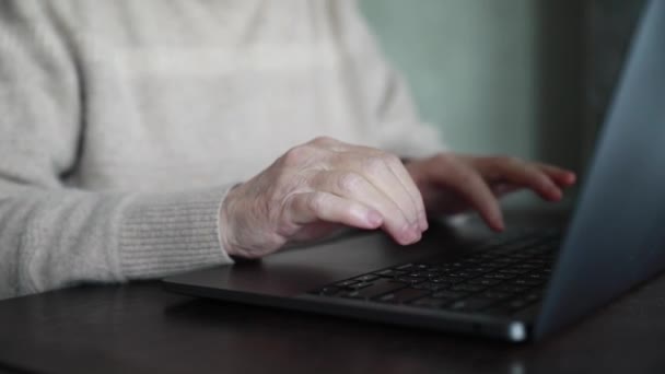 Vrouw Werkt Een Laptop Close Zonder Gezicht — Stockvideo