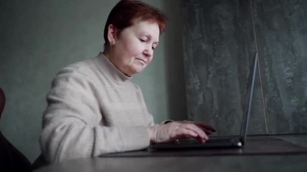 Volwassen Vrouw Geopend Laptop Werkt Thuis — Stockvideo