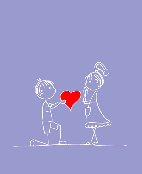 Jongen geeft meisje hart op Valentijnsdag — Stockvector