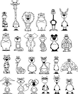 Cartoon of animals. black and white vector