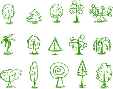 Doodle ağaç, vektör çizimler