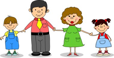 aile - anne, baba, kızı ve oğlu