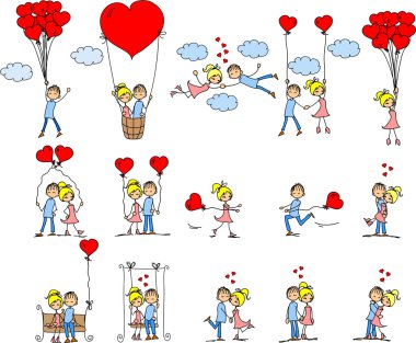 Sevgililer doodle çocuk ve kız, vektör