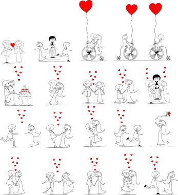 Düğün resimleri, gelin ve damat aşk, vektör kümesi