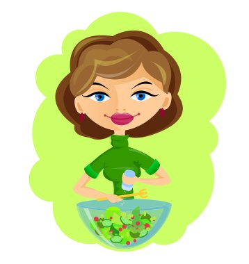 kadın vejetaryen salata hazırlık