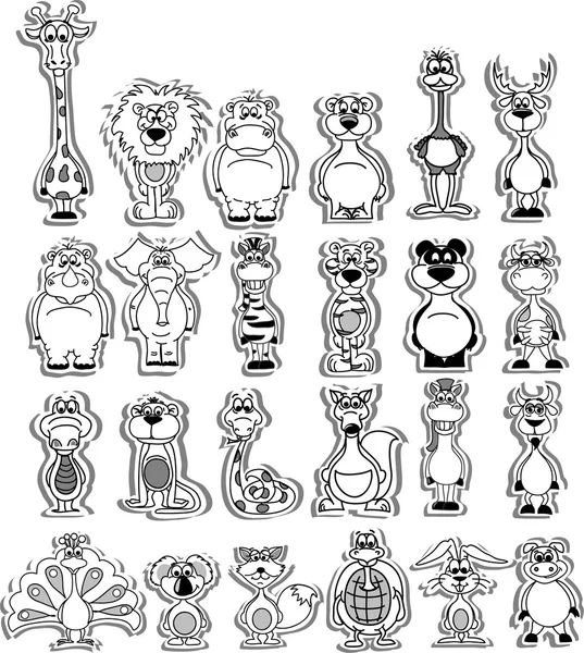 Cartoon of animals. black and white — Stock Vector