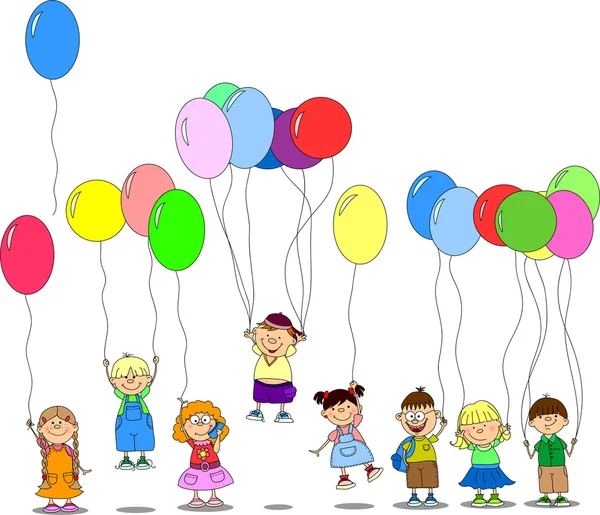 Çocuklara balon, tebrik kartı tutun — Stok Vektör