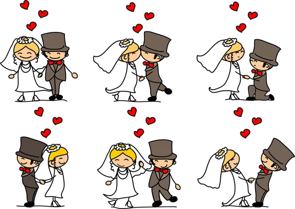Állítsa be a rajzfilm karakterek esküvők — Stock Vector