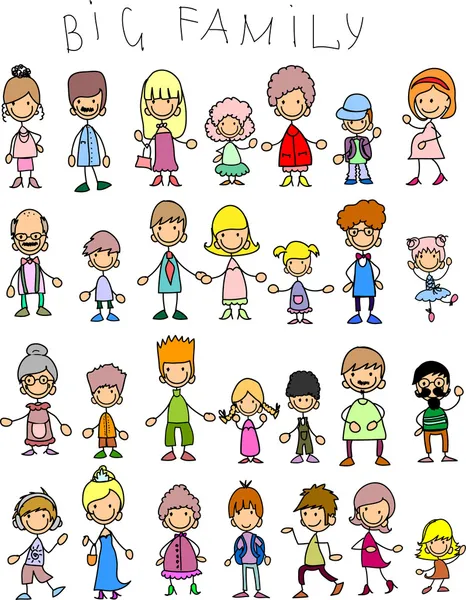 Doodle members of large families — Stock Vector