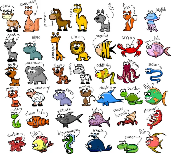 Gran conjunto de animales de dibujos animados — Vector de stock